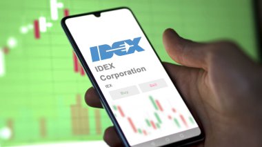 Lake Forest, Illinois 'de. IDEX Şirketi 'nin logosuna bir değiş tokuş ekranında yaklaş. IDEX Şirketi hisse senetleri, bir aygıt için IEX $.