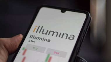San Diego, Kaliforniya. Bir değiş tokuş ekranındaki Illumina logosuna yaklaş. Illumina hisse senetleri, bir aygıt için ILMN $.