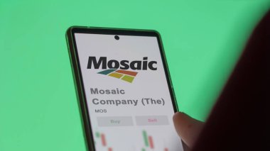 Tampa, Florida. Mozaik Şirketi 'nin (The) logosunu bir değiş tokuş ekranında kapatın. Mozaik Şirketi (The) fiyat hisseleri, bir aygıta MOS $.