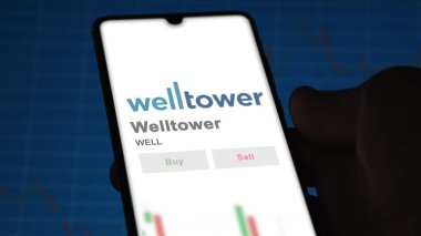 Toledo, Ohio 'da. Bir değiş tokuş ekranındaki Welltower logosuna yaklaş. Yüksek fiyatlı hisse senetleri, iyi bir cihaz..
