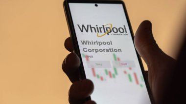 Benton Limanı, Michigan. Bir değiş tokuş ekranında Whirlpool Şirketi 'nin logosuna yaklaş. Whirlpool Şirketi hisse senetleri, bir cihaz için WHR $.
