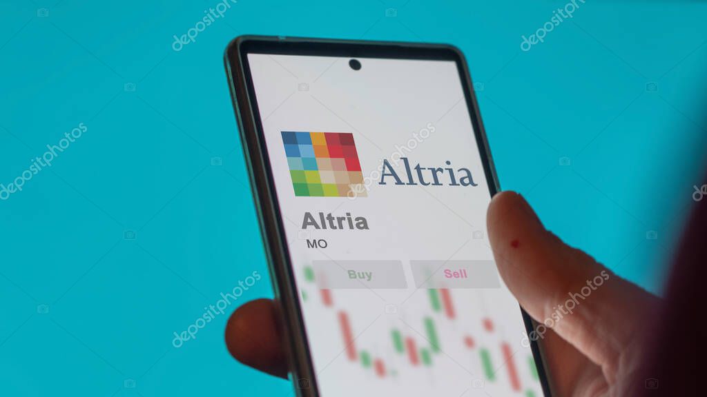 Richmond, Virginia. Close up on logo of Altria on the screen of an exchange. Altria price stocks, $MO on a device.