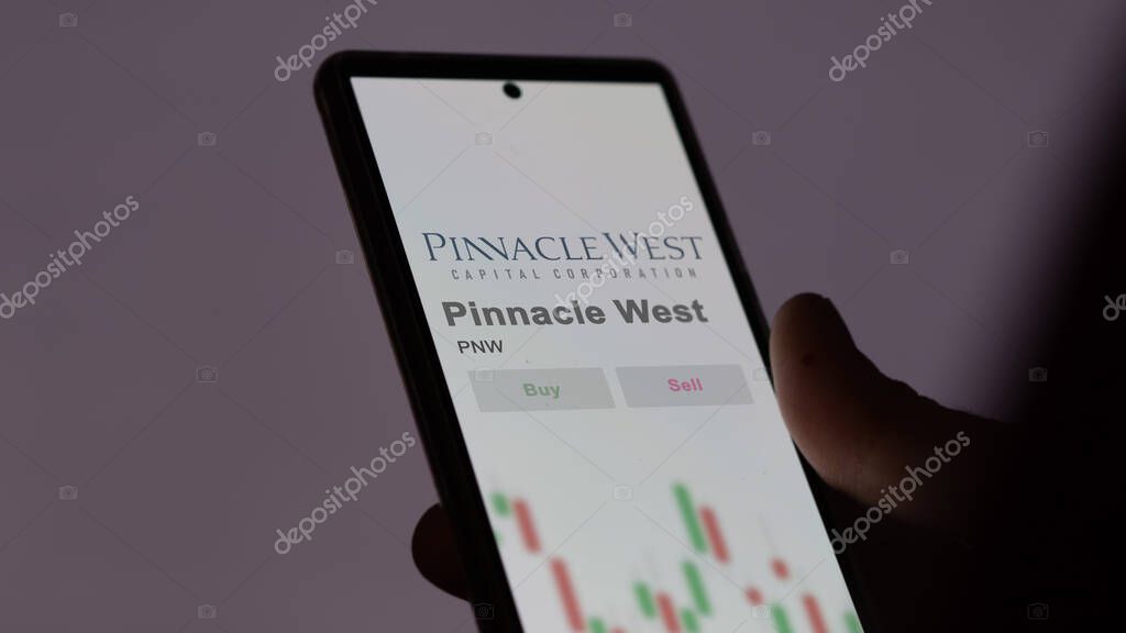 Phoenix, Arizona. Close up on logo of Pinnacle West on the screen of an exchange. Pinnacle West price stocks, $PNW on a device.