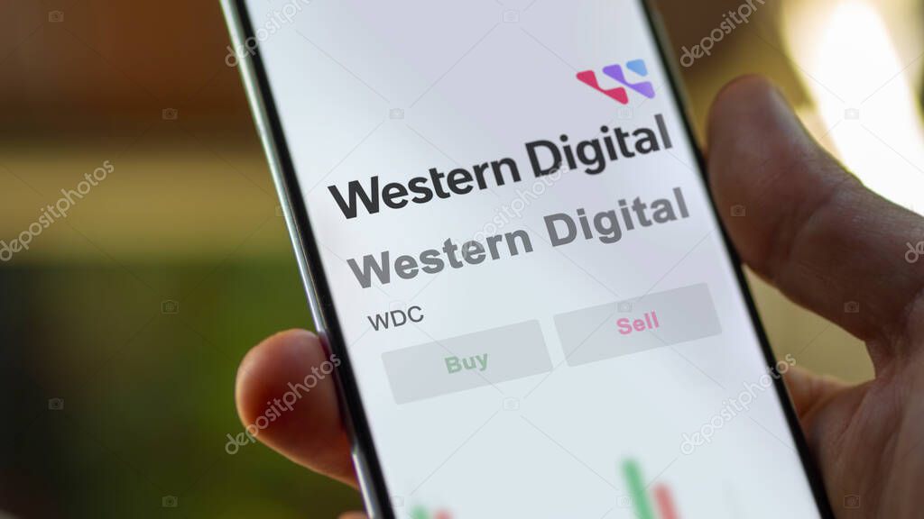 San Jose, California. Close up on logo of Western Digital on the screen of an exchange. Western Digital price stocks, $WDC on a device.