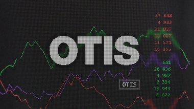 29 Nisan 2024, Farmington, Connecticut. Bir değiş tokuş ekranında Otis Worldwide 'ın logosuna yaklaş. Otis dünya çapında hisse senetleri, bir cihazda OTIS $.
