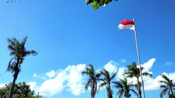 Pinrang Indonesia June 2023 Red White Flag Flutters Front Yard — Stockvideo