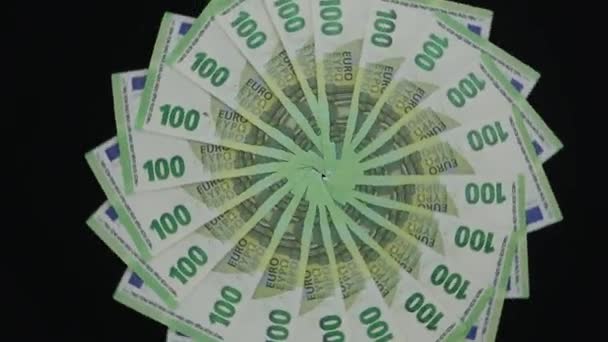 Primer Plano Los Billetes Cien Euros Rotando Círculo Papel Moneda — Vídeo de stock