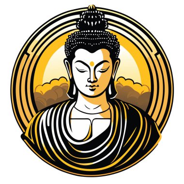 Buda figürü, Budizm, Hinduizm, Hindistan. - Tanrım. Buda resmi. Altın arka plan. Meditasyon yap, sakin ol.