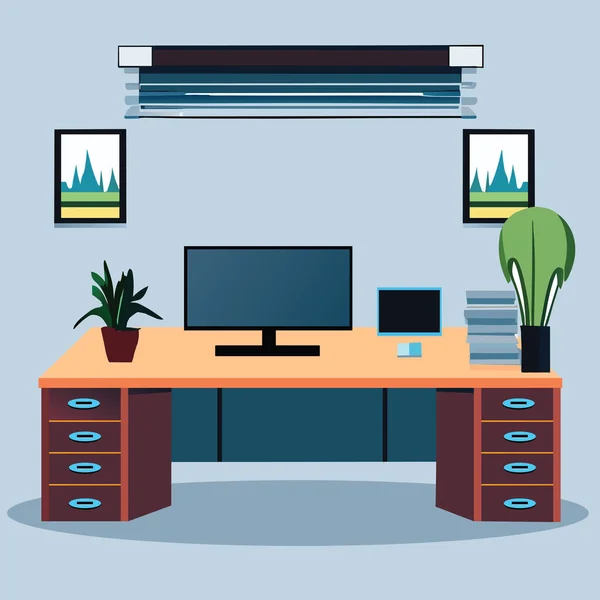 stock vector Workplace with computer. Flat modern vector illustration for web. Front view