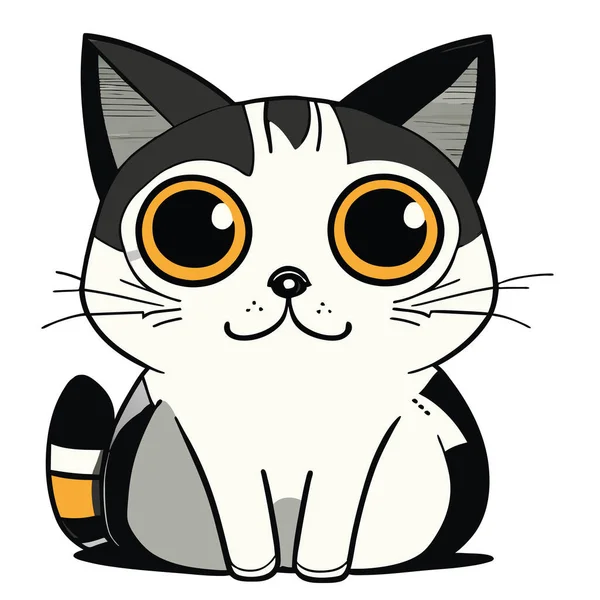 Illustration Cartoon Geschlitzte Schwarze Katze Orangefarbene Augen Lächelnd Glücklich Frontansicht — Stockvektor