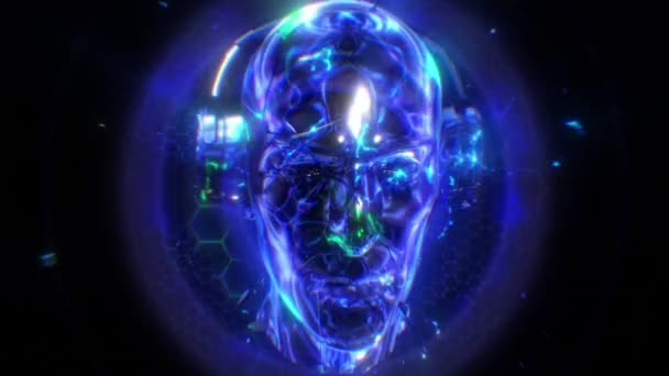 Abstract Sequence Featuring Reflective Fractured Human Head Wearing Headphones Pulsating — Stock Video