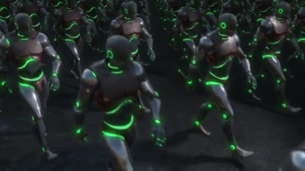 Robotic Marching Army Androids — Stock Video