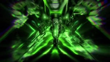 Dijital vizör takan android kafaların Yapay Zeka üretim hattını içeren döngü dizisi.