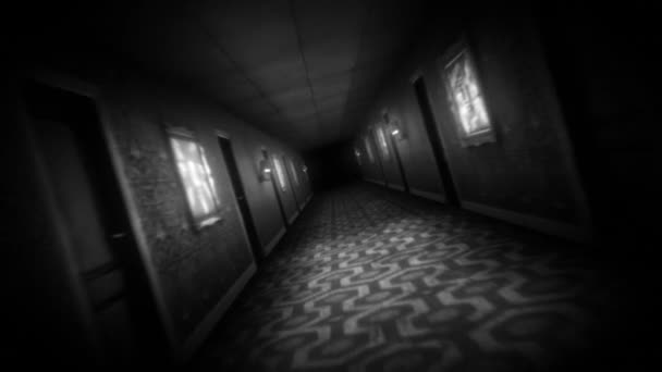 Utazás Egy Sötéten Megvilágított Végtelen Hátborzongató Hotel Folyosón Gótikus Tapétával — Stock videók