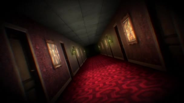 Utazás Egy Sötéten Megvilágított Végtelen Hátborzongató Hotel Folyosóján Gótikus Tapétával — Stock videók