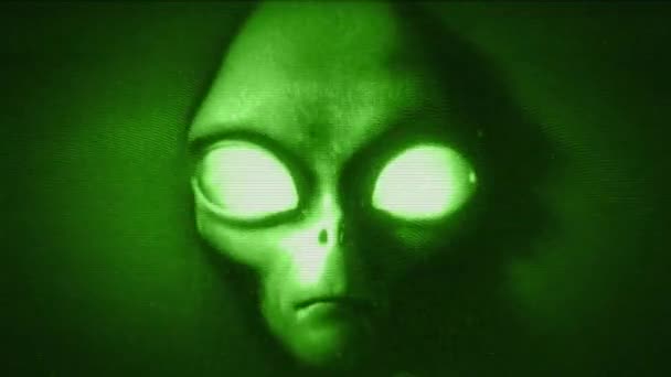 Ein Alien Grey Gesicht Entsteht Aus Hypnotischem Fernsehrauschen Statisch Mit — Stockvideo