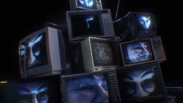 Sinyal Seslerini Gösteren Eski Televizyonlar Vendetta Anonymous Hacker Grubu Tarafından — Stok video