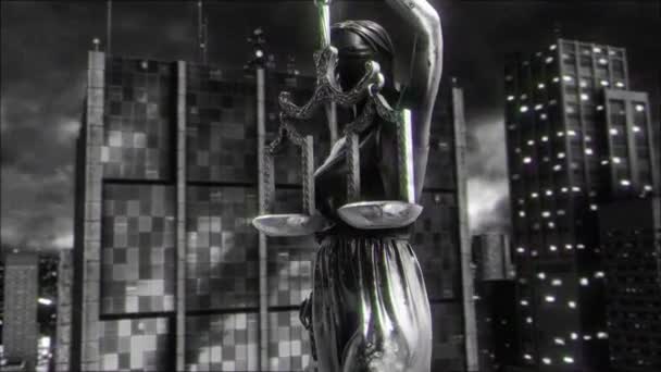 Eine Großformatige Metallische Statue Von Themis Die Die Waage Der — Stockvideo