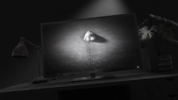 Обличчя Виникає Гіпнотичного Телебачення Білий Шум Статичний Слабкими Телевізійними Сигналами — стокове відео