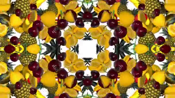 Een Geanimeerde Looping Achtergrond Van Kaleidoscopische Vruchten Stukken — Stockvideo