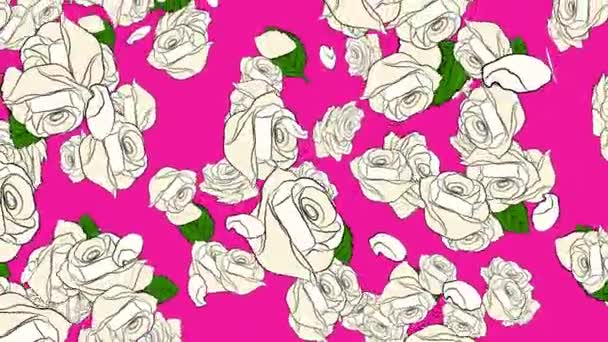 Μια Looping Ακολουθία Από Εικονογραφημένα Τριαντάφυλλα Που Πέφτουν Αργή Κίνηση — Αρχείο Βίντεο