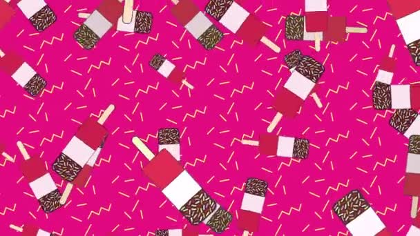 Lots Fab Ice Lollies Falling Bright Pink Background Loop — Stock Video