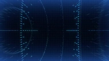 Radar tipi, dairesel diziler ve parçacık hareketleriyle HUD tabanlı çizgi ve ızgara grafikleri.