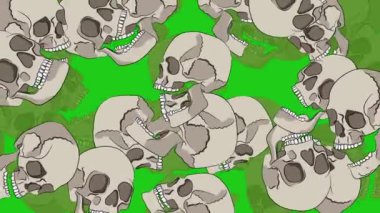 2B resimli karikatür tarzı kafatasları içeren bir döngü hareketli arkaplan.