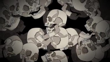 2B resimli karikatür tarzı kafatasları içeren bir döngü hareketli arkaplan.