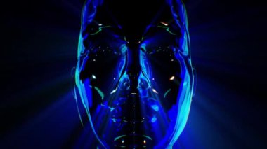 Yansıtıcı bir kafa ve titreşimli yansıtıcı çizgiler içeren soyut bir döngü dizisi ve ışık efektleri