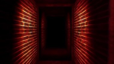 Karanlık tuğlalı bir koridor boyunca sonsuz kapılardan geçerek