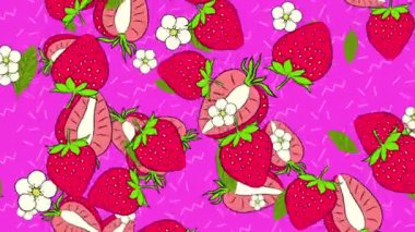 Yavaş çekimde düşen 2D resimli çilek döngüsü