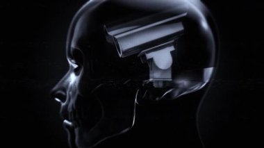 Beynin merkezinde teknolojinin yakında düşüncelerimizi okuyabileceği fikrini tasvir eden bir kamera görüntüsü olan saydam bir insan kafasının yer aldığı biçimlendirilmiş bir sahne..