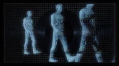 Yürüyen bir insansı figürü gösteren bir döngü dijital veri ekranı.