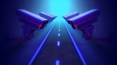 Sonsuz bir gözetleme kameraları yolu boyunca seyahat ediyoruz..