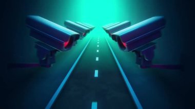 Sonsuz bir gözetleme kameraları yolu boyunca seyahat ediyoruz..