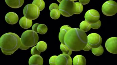 Sonsuz bir arkaplanda yüzen üç boyutlu tenis toplarının döngü dizisi.