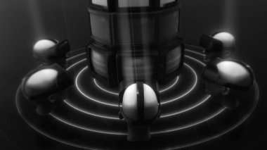 Bir grup stil sahibi insan kafasının soyut bir dizilimi VR kulaklıklar takarak eski TV kulesinin etrafında, teknolojiye daldırılmış.