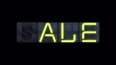 Parlak sarı yanıp sönen parlak cam neon harfli neon rengi bir 