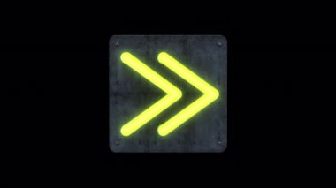 Parlak sarı, yanıp sönen neon ışıklı bir tabela..