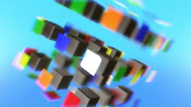 Bir şebeke arkaplanı üzerinde rastgele dönen bir grup 3D Rubiks Küplerinin döngüsü.