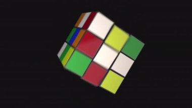 İzole edilmiş bir 3D Rubiks küpünün döngüsü rastgele dönüyor.