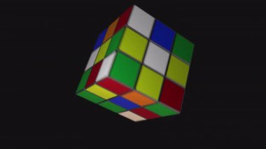 İzole edilmiş bir 3D Rubiks küpünün döngüsü rastgele dönüyor.