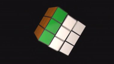 İzole edilmiş bir 3D Rubiks küpünün döngüsü rastgele dönüyor.