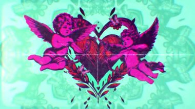 Sevgi ya da sevgililer günü temalı, zarif grunge ve film efektleriyle süslü aşk kalpleri ve aşk tanrısı karakterlerinin yer aldığı 2D resimli bir animasyon..