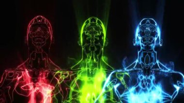 İnsan enerji alanlarını gösteren meditasyon figürleri.