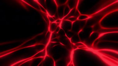 Siyah üzerine kırmızı rengin şekil değiştiren ve titreşen damarlarının soyut hareket arkaplanı.