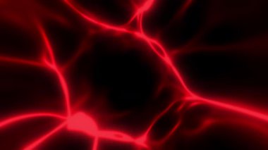 Siyah üzerine kırmızı rengin şekil değiştiren ve titreşen damarlarının soyut hareket arkaplanı.