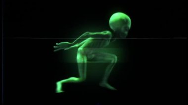 Bir Uzaylı Gri Karakter hareket dizisi yeşil gece görüşü tarzında..