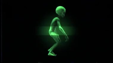 Bir Uzaylı Gri Karakter hareket dizisi yeşil gece görüşü tarzında..